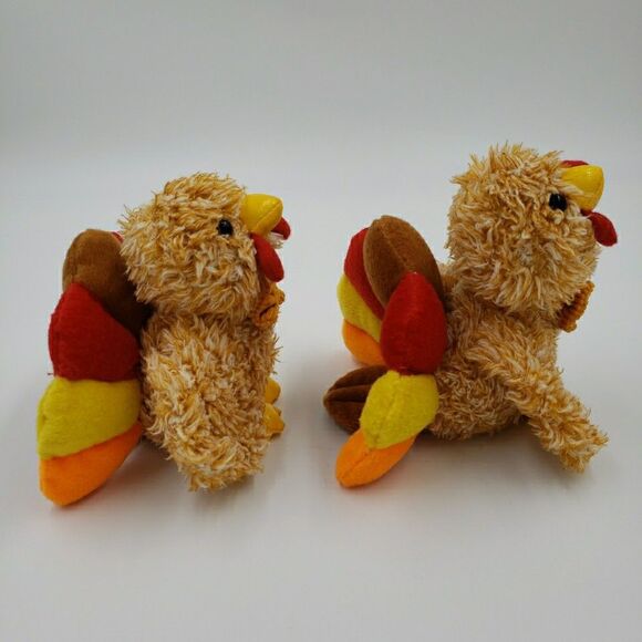 Vtg Anico Plush Stuffed Animal Turkey PAIR Colorful Soft Small 5” Thanksgiving - Picture 5 of 16